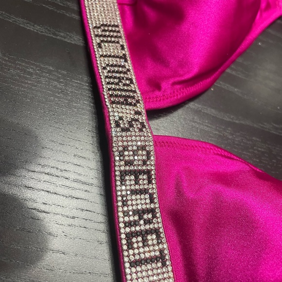 Victoria Secret Swim Bikini Top Large Dark Pink Shine Strap Bling Halter NWT - Picture 4 of 8